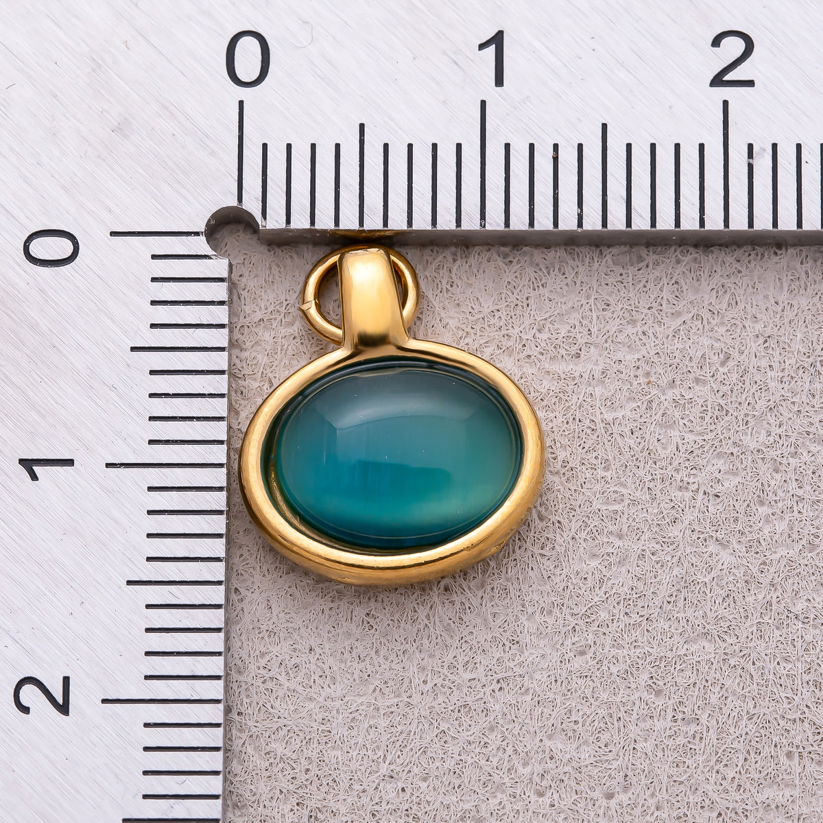 Gold PVD Stainless Steel Turquoise & Peridot Natural Gemstone Oval Charm