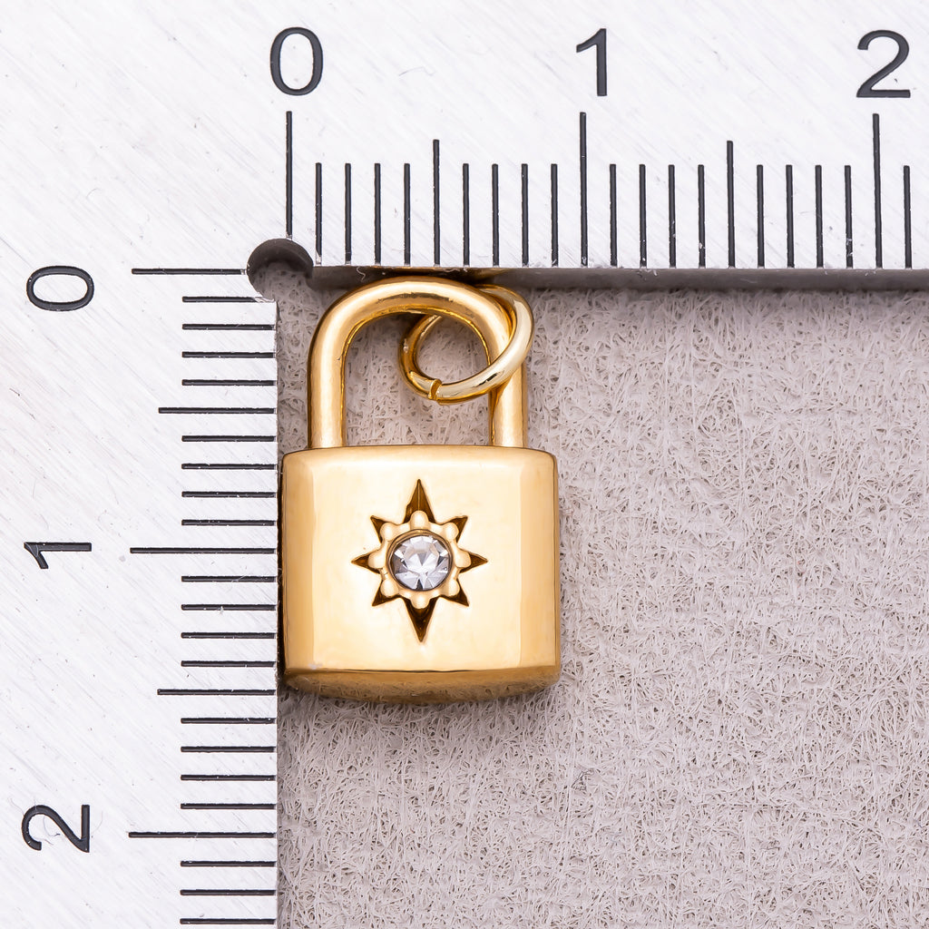 Gold PVD Stainless Steel Celestial Sun Padlock Charm