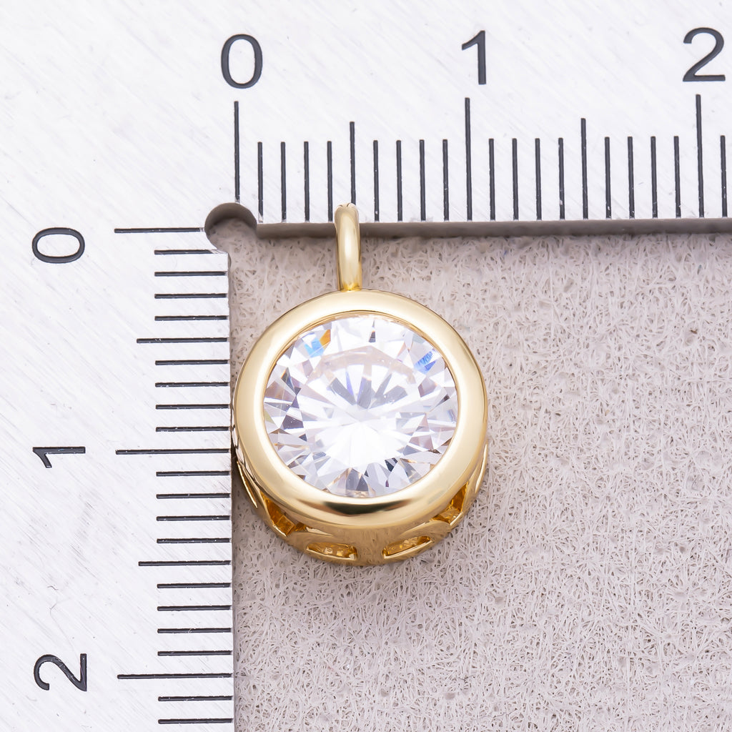 16K Gold Plated Round CZ Bezel Solitaire Pendant - Sold Each