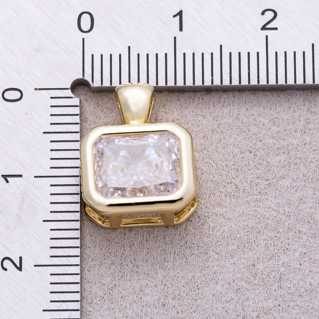 16K Gold Plated Clear CZ Mini Rectangular Bezel Pendant - Sold Each