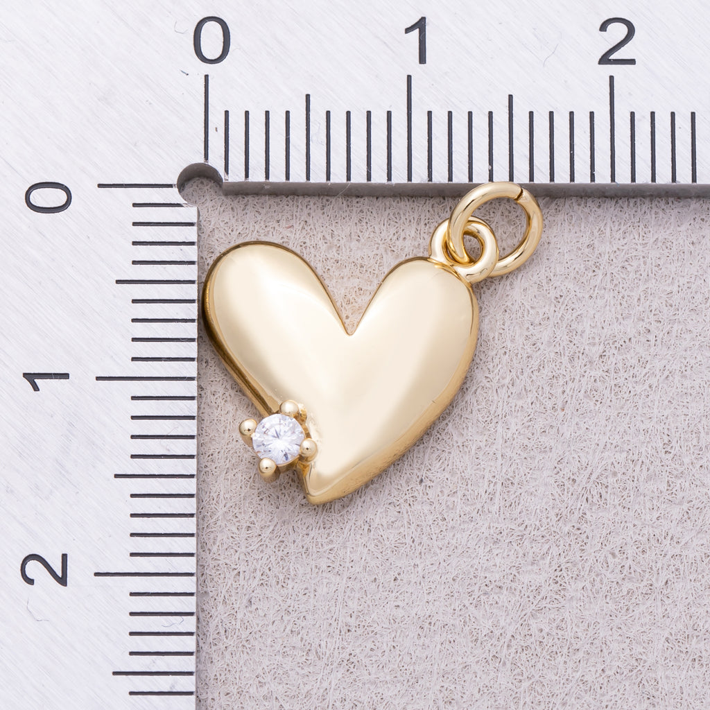16K Gold Plated Clear CZ Heart Mini Charm - Sold Each