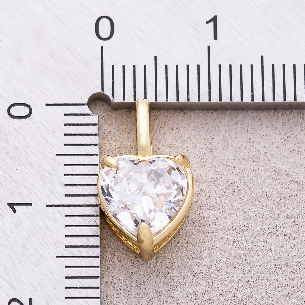 16K Gold Plated Clear CZ Love Heart Pendant - Sold Each