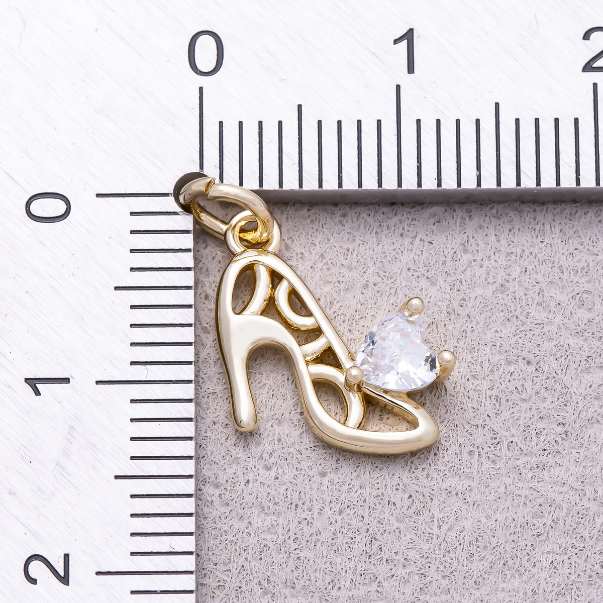 16K Gold Plated Heart CZ High Heel Stiletto Shoe Charm - Sold Each