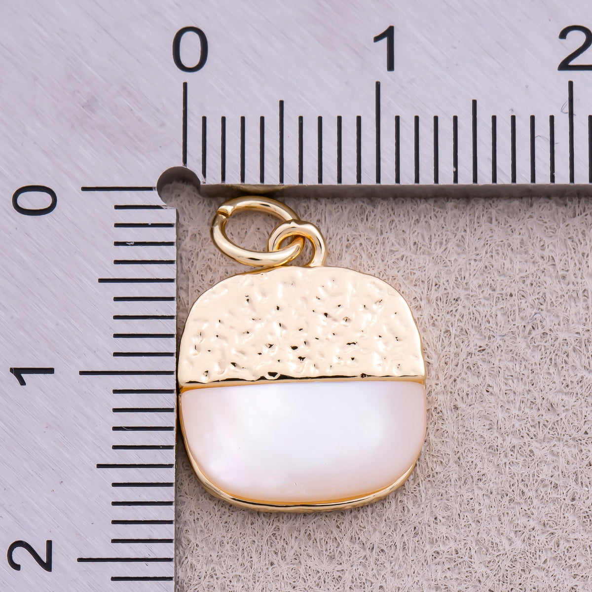 16K Gold Plated Mother Of Pearl Half Square Textured Medallion Charm - Sold Each