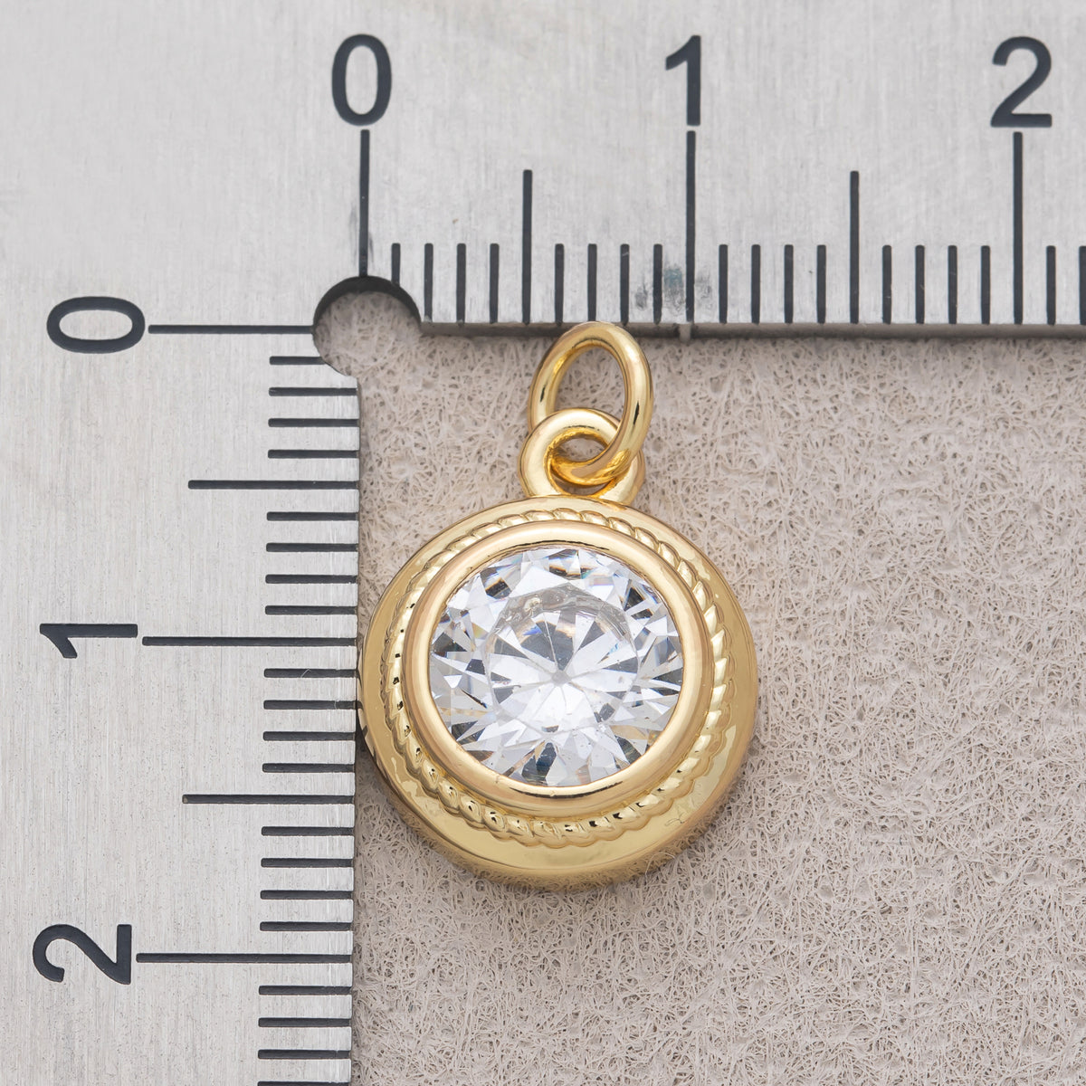 16K Gold Plated Clear CZ Minimalist Bezel Round Charm - Sold Each