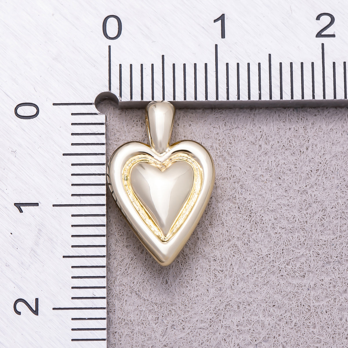 16K Gold Plated Puffy Double Layered Heart Charm - Sold Each