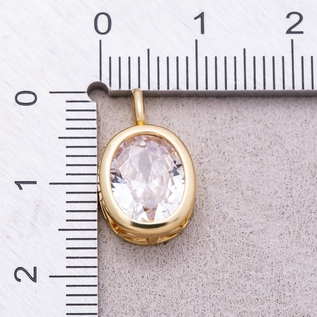 16K Gold Plated Oval CZ Bezel Solitaire Pendant - Sold Each