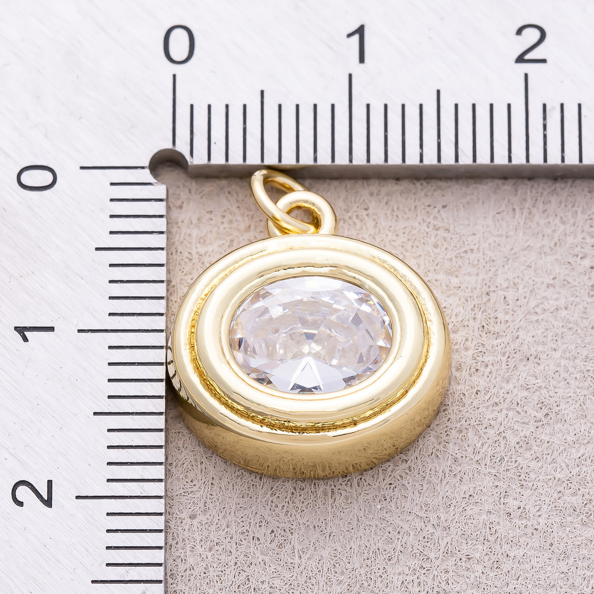 16K Gold Plated Clear CZ Round Solitaire Bezel Charm - Sold Each