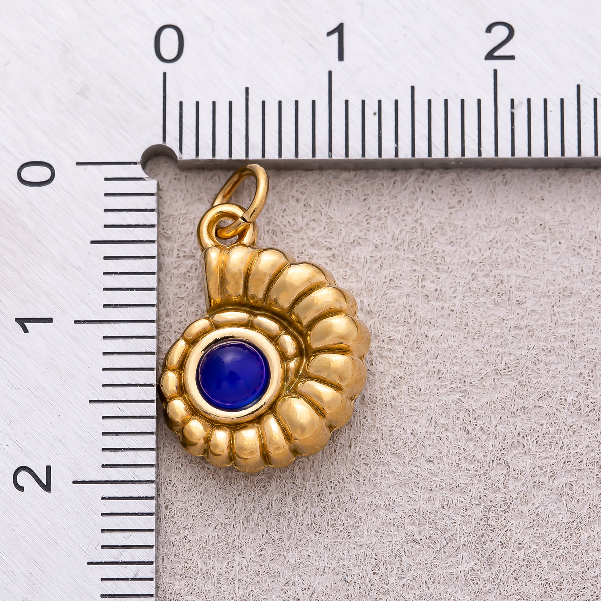 Gold PVD Stainless Steel Sapphire & Olive Natural Gemstone Ocean Conch Shell Charm