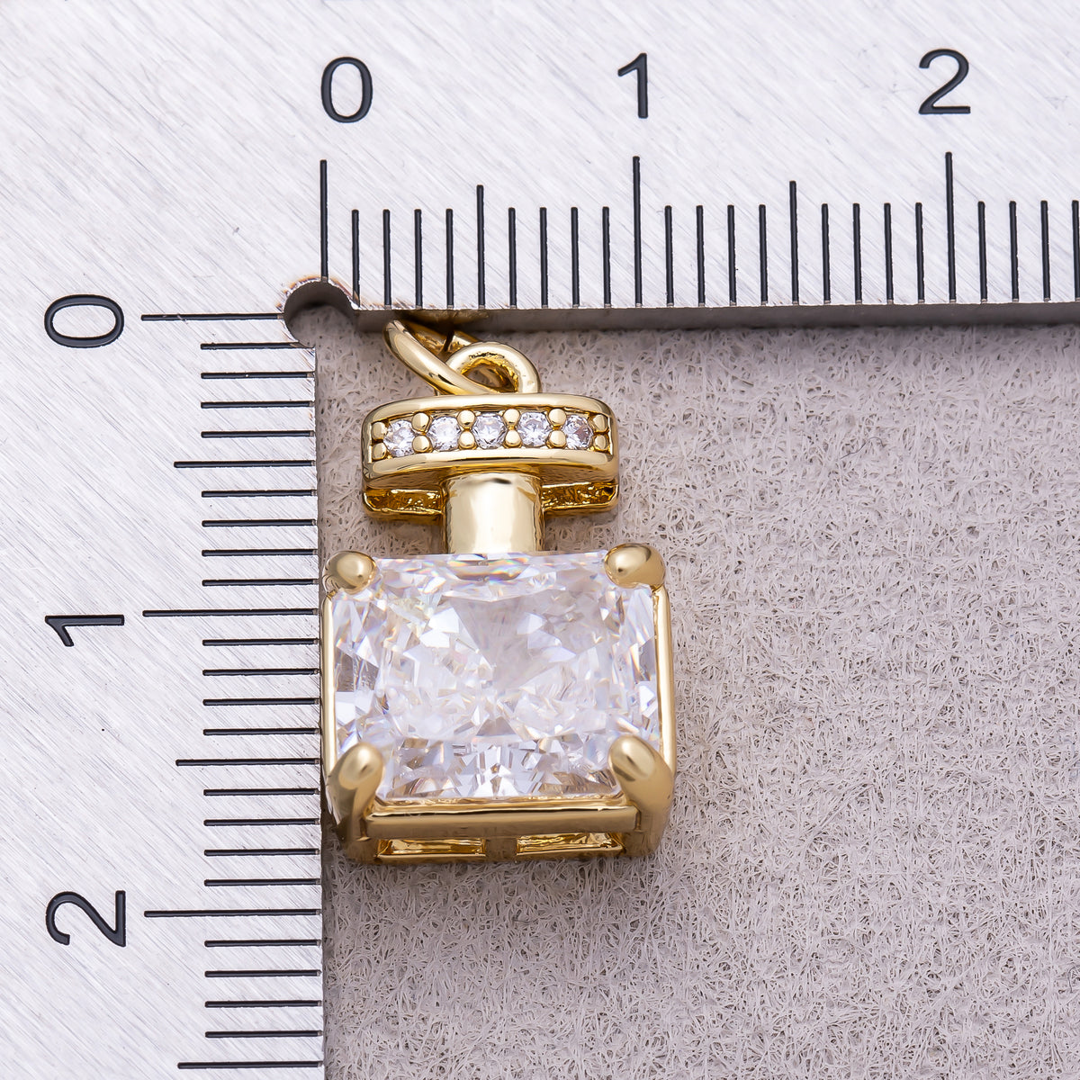 16K Gold Plated Clear Baguette Micro Paved CZ Perfume Charm - Sold Each