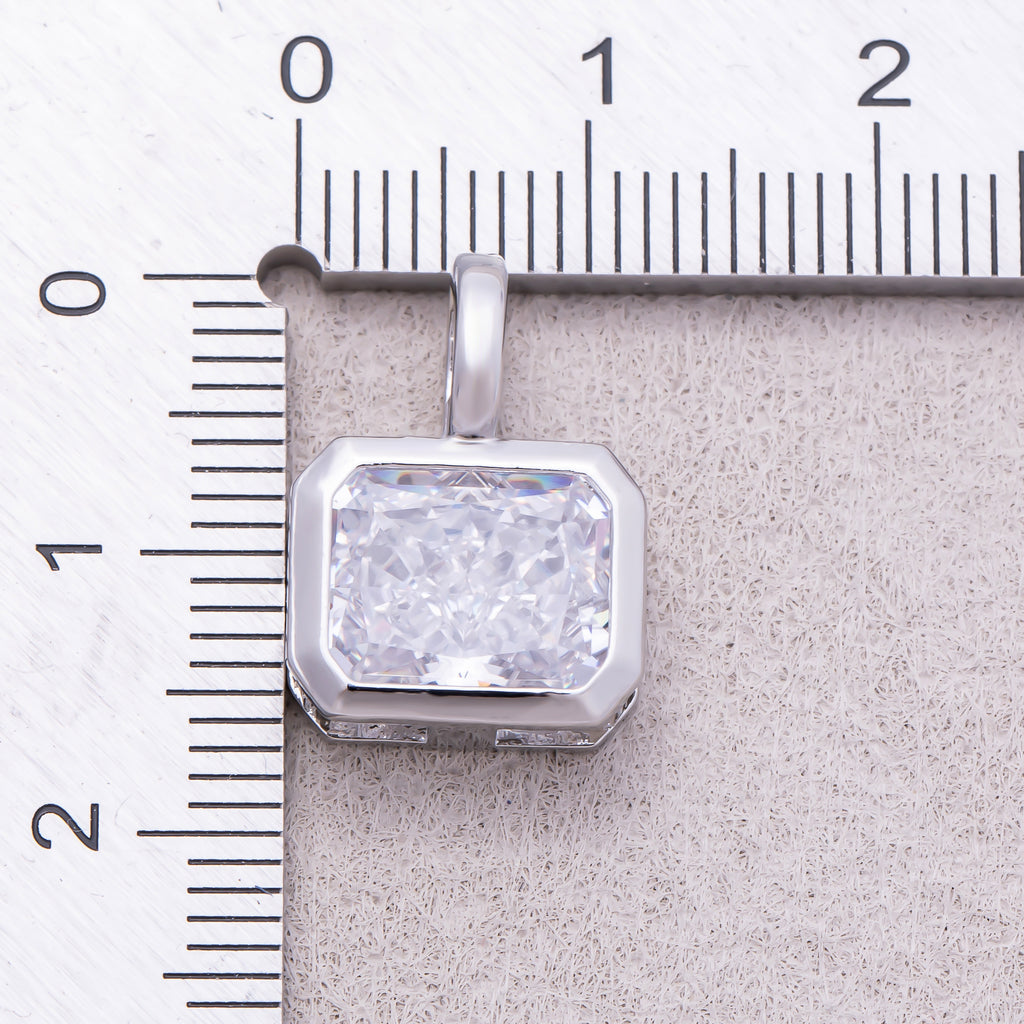 Silver Square CZ Bezel Collar Chain Pendant - Sold Each
