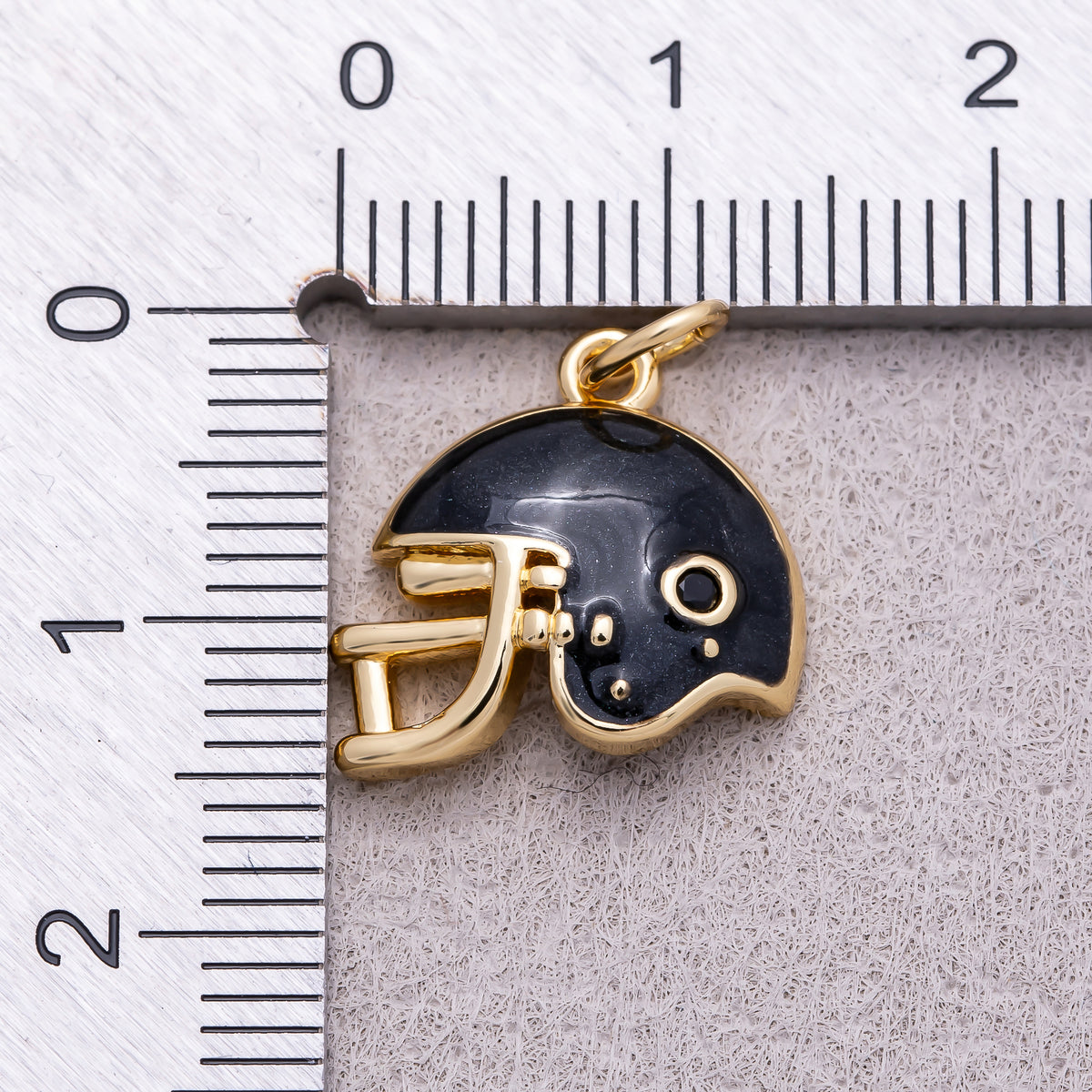 16K Gold Plated Black Enamel American Football Helmet Charm - Sold Each