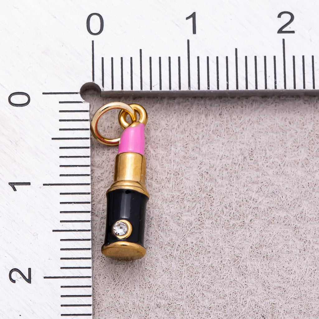 Gold PVD Stainless Steel Pink Lipstick Enamel Charm