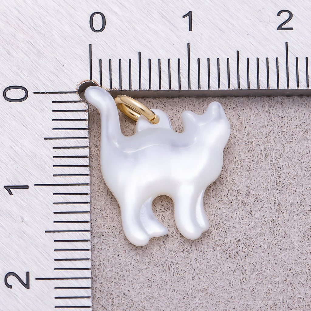 18K Gold Plated Black, White Shell Pearl Cat Kitten Pet Animal Charm - Sold Each