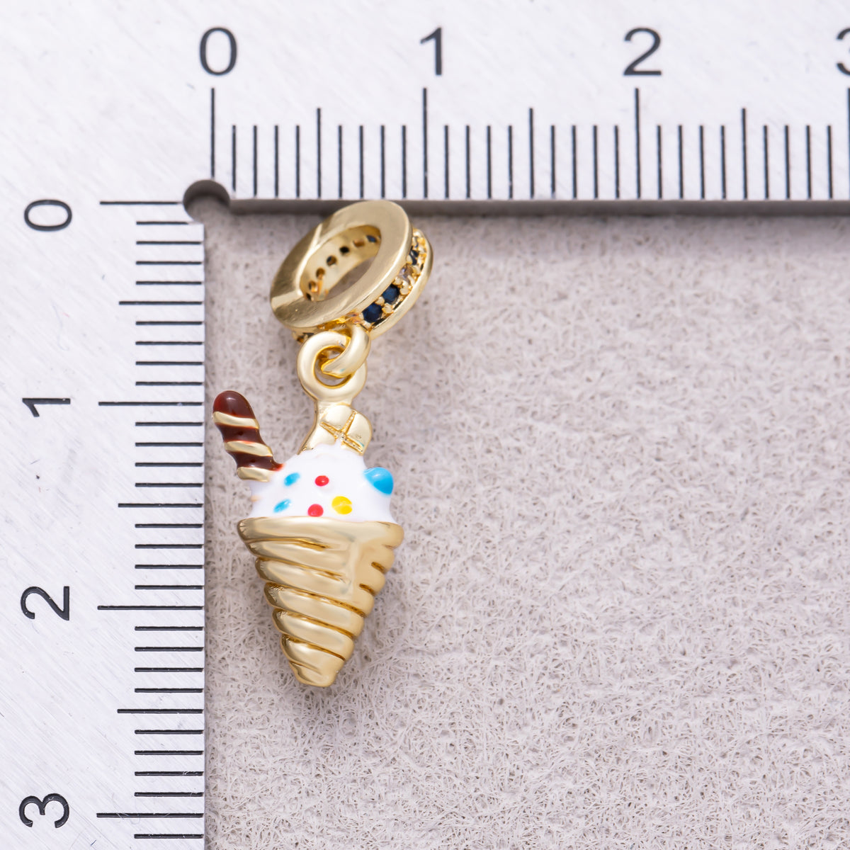 16K Gold Plated Micro Paved CZ Slider Colorful Enamel Ice Cream Cone Pendant - Sold Each