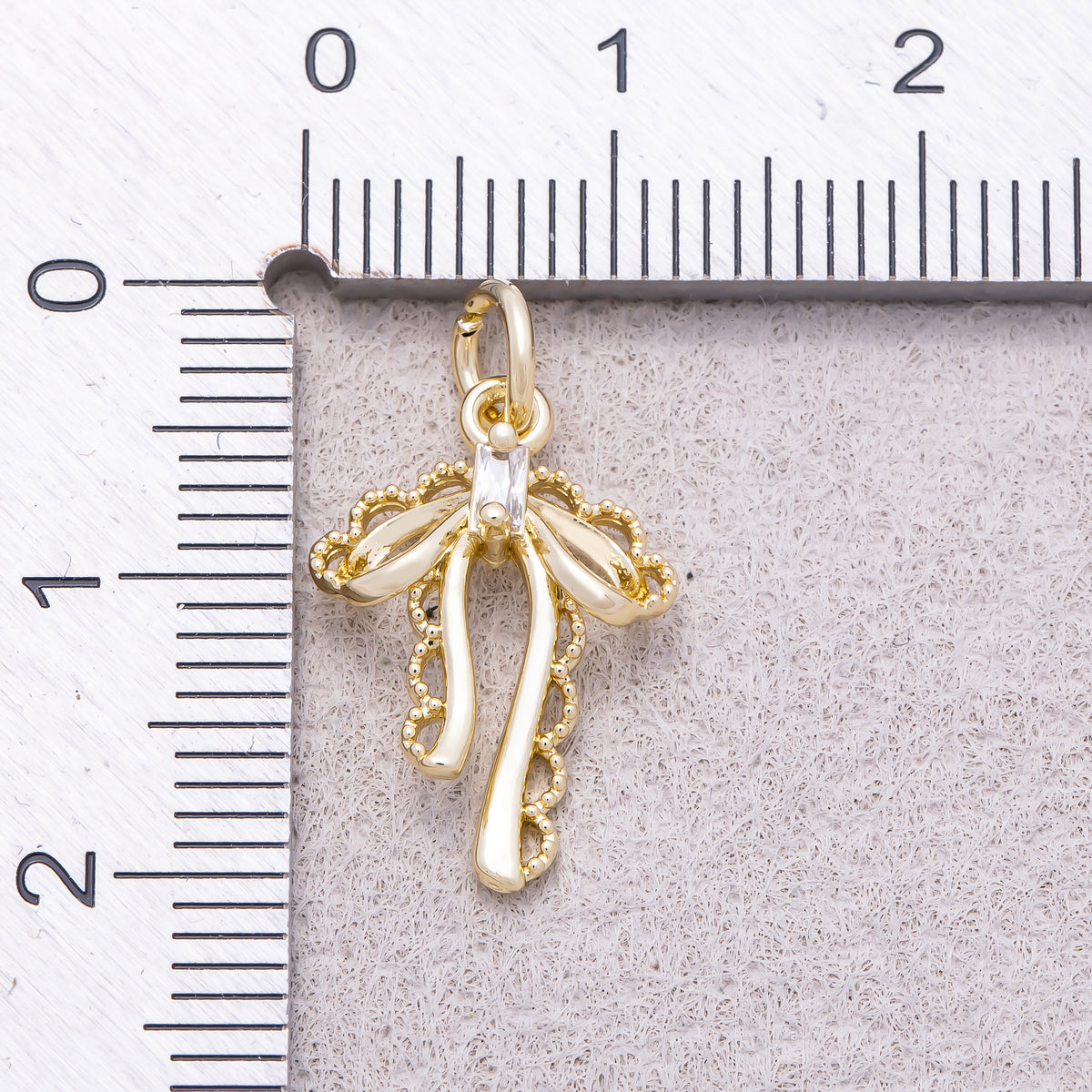 16K Gold Plated Baguette CZ Vintage Coquette Draped Ribbon Charm - Sold Each