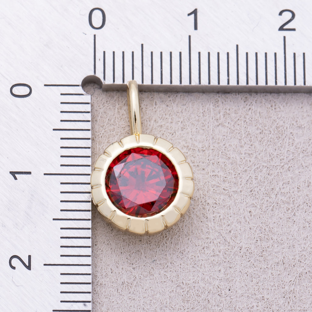 16K Gold Plated Birthstone Round CZ Ribbed Bezel Mini Pendant - Sold Each
