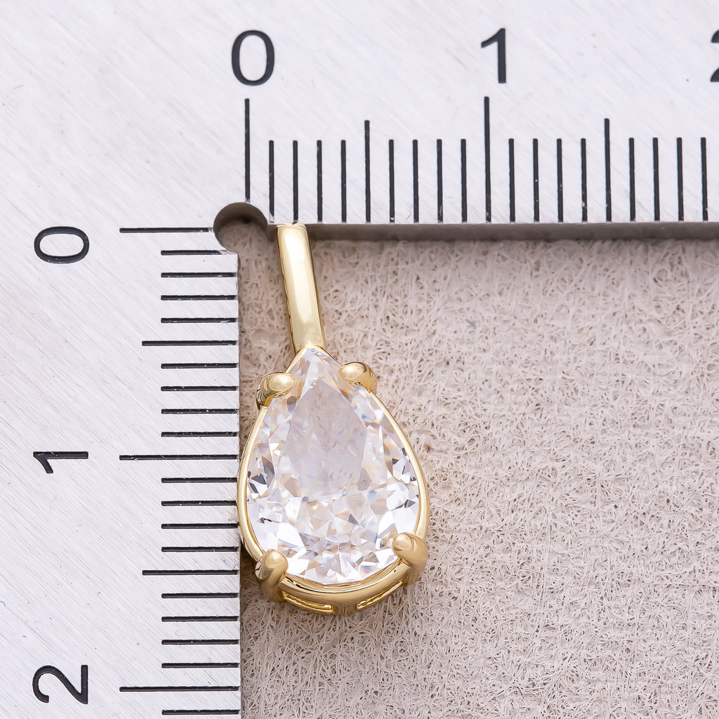 16K Gold Plated Clear CZ Teardrop Pendant - Sold Each
