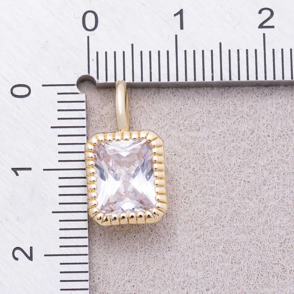 16K Gold Plated Clear Baguette CZ Ribbed Bezel Mini Pendant - Sold Each
