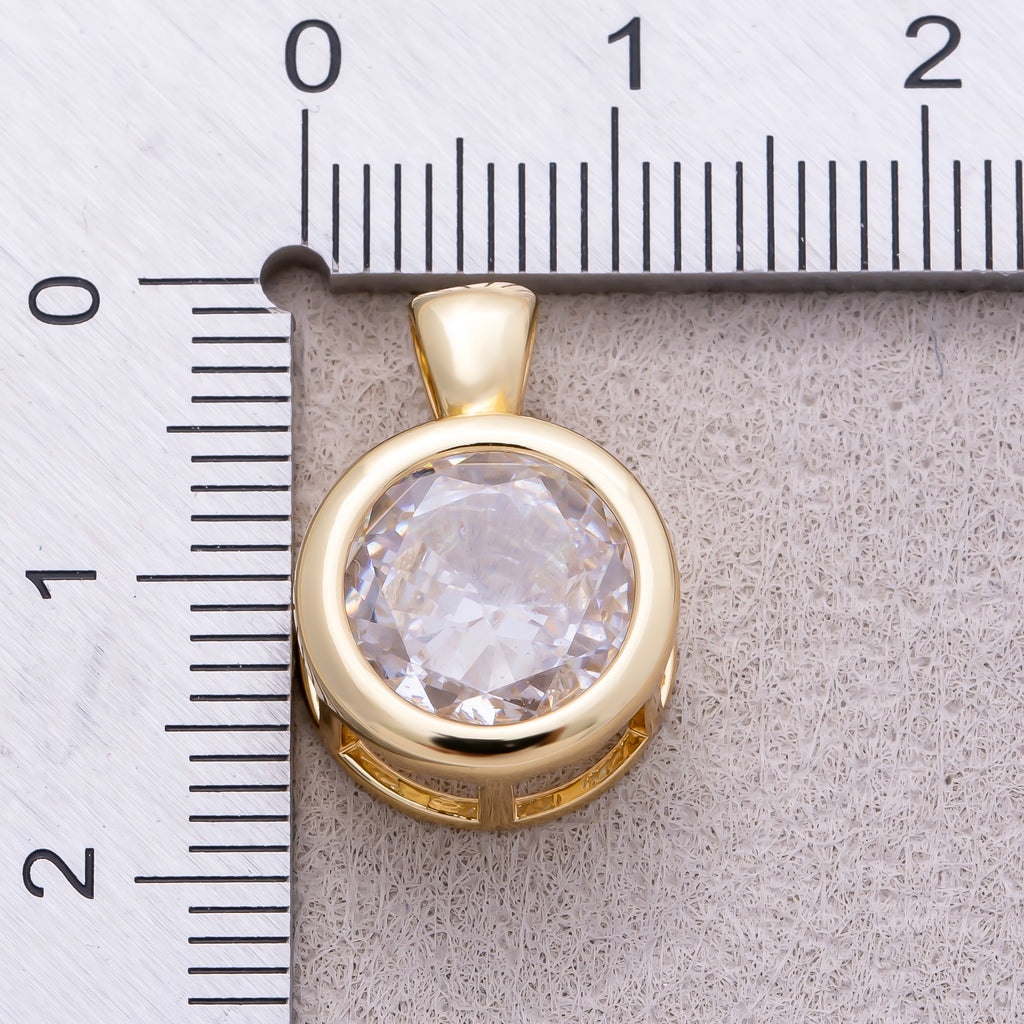 16K Gold Plated Clear CZ Mini Round Bezel Pendant - Sold Each