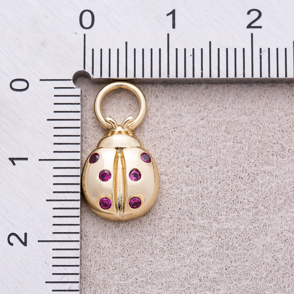 14K Gold Plated Purple CZ Ladybug Animal Charm - Sold Each