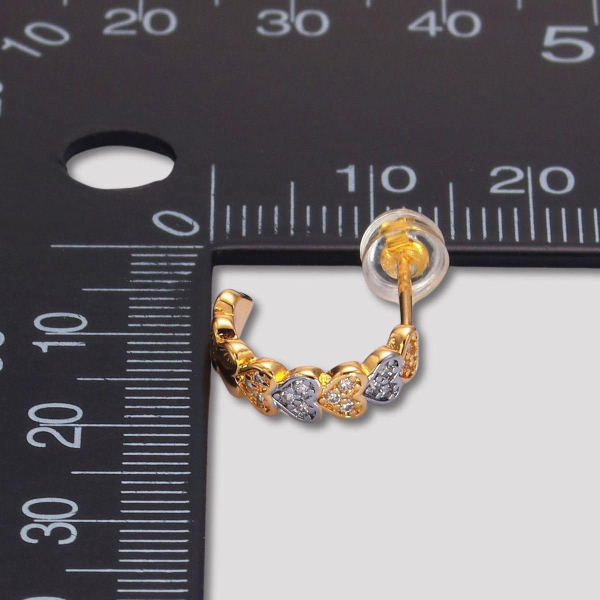 24K Gold Plated Micro Paved CZ Mini Heart Eternity C Hoop Earrings