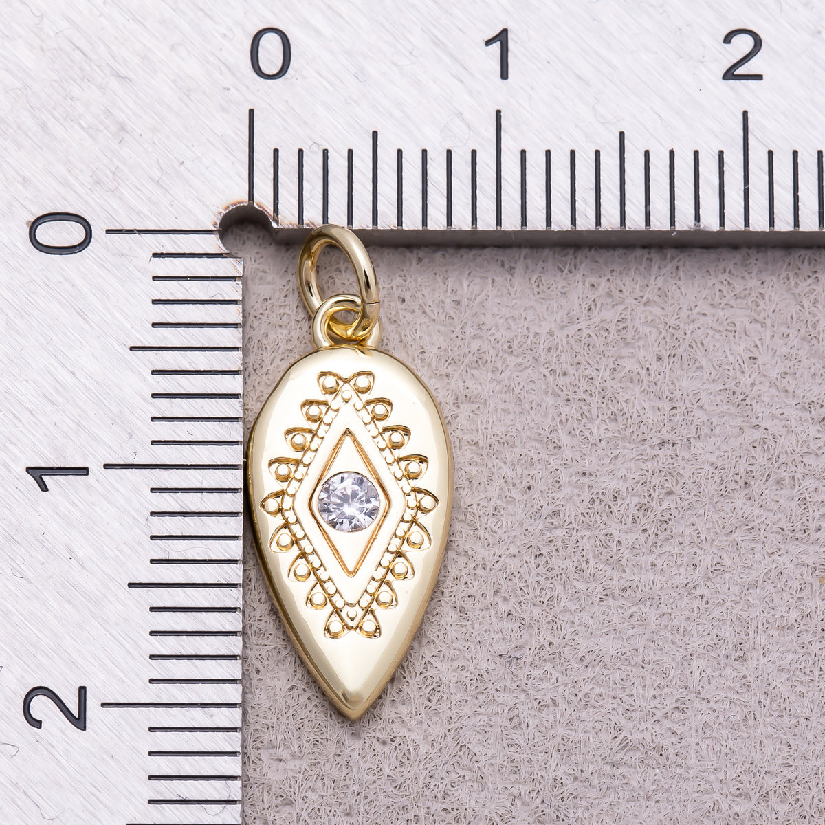 16K Gold Plated Clear CZ Religious Evil Eye Rhombus Teardrop Charm - Sold Each