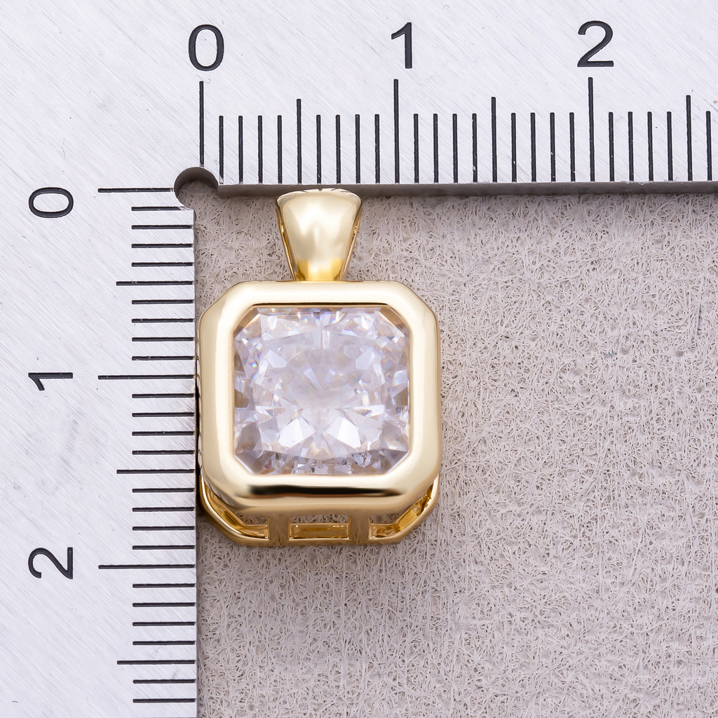 16K Gold Plated Clear CZ Mini Edged Square Bezel Pendant - Sold Each