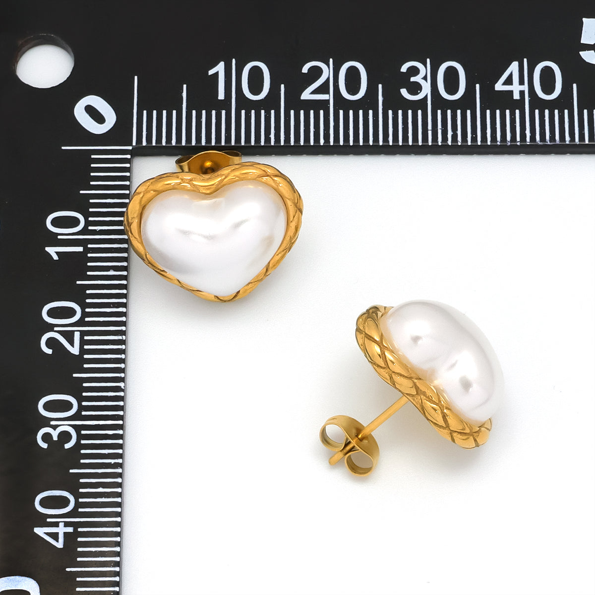 Gold PVD Stainless Steel Mother Of Pearl Love Heart Bezel Stud Earring