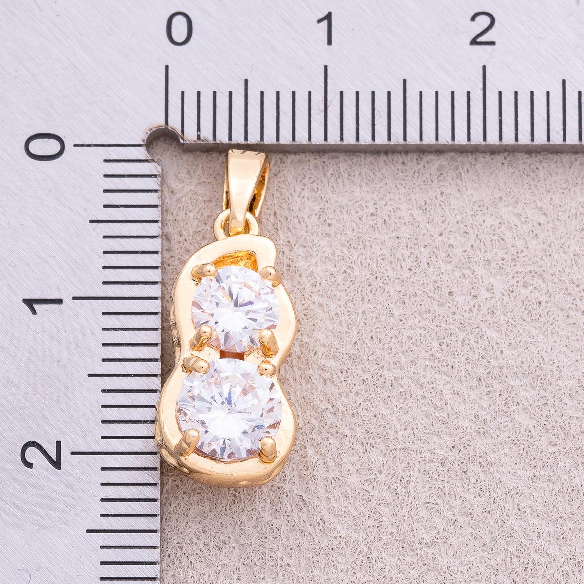 16K Gold Plated Clear CZ Peanut Textured Pendant - Sold Each
