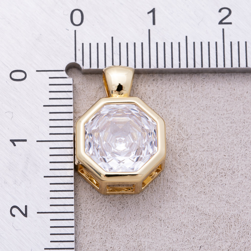 16K Gold Plated Clear CZ Mini Hexagon Bezel Pendant - Sold Each