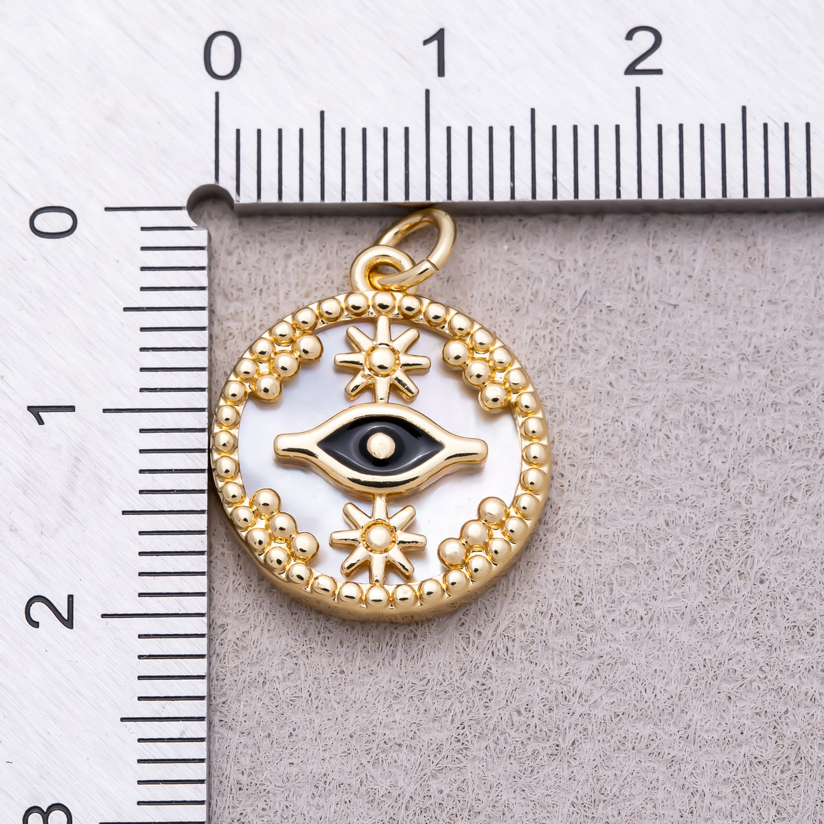 16K Gold Plated Black Evil Eye Star Shell Pearl Round Charm - Sold Each