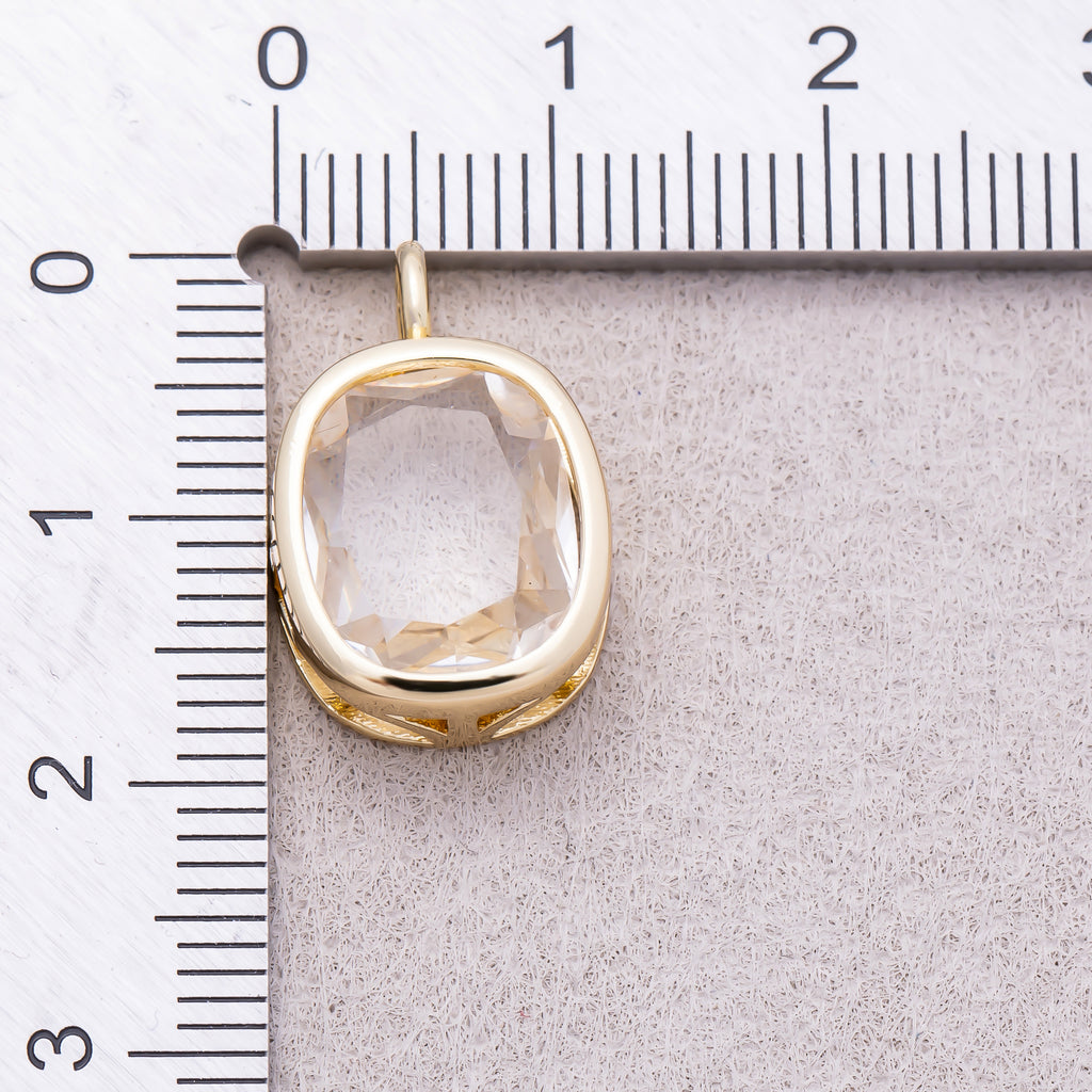 16K Gold Plated Clear CZ Rounded Oval Baguette Solitaire Bezel Pendant - Sold Each
