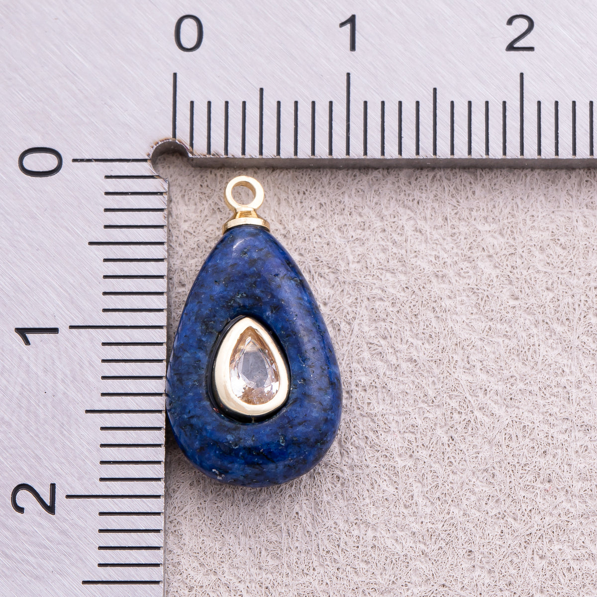 16K Gold Plated Clear CZ Blue Lapiz Lazuli Teardrop Charm - Sold Each