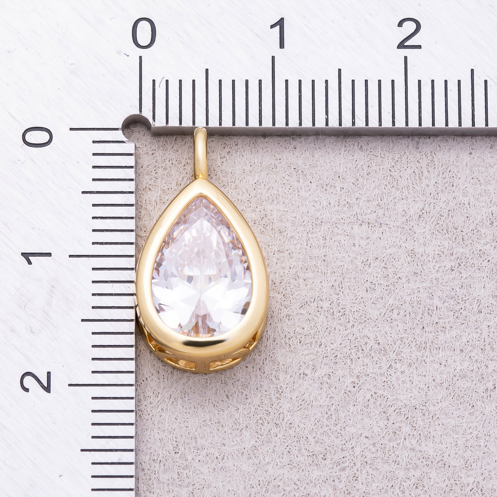 16K Gold Plated Teardrop CZ Bezel Solitaire Pendant - Sold Each