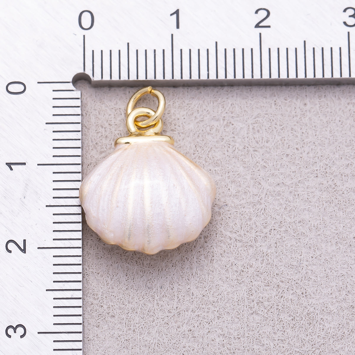 16K Gold Plated Iridescent Mother of Pearl Enamel Scallop Shell Charm - Sold Each