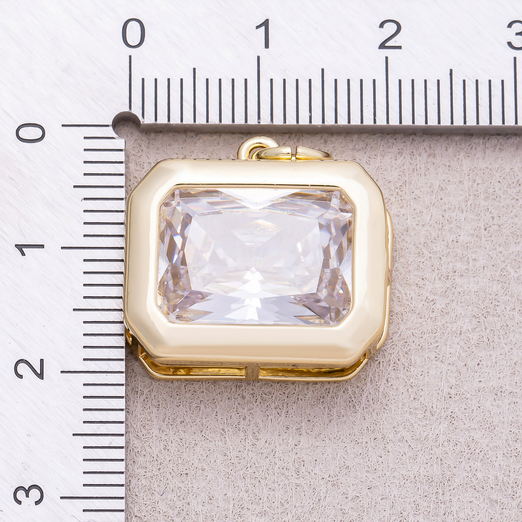 16K Gold Plated Solitaire Clear CZ Rectangular Bezel Charm - Sold Each