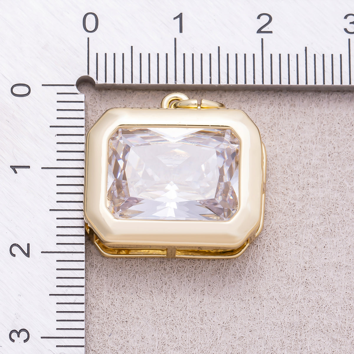 16K Gold Plated Solitaire Clear CZ Rectangular Bezel Charm - Sold Each