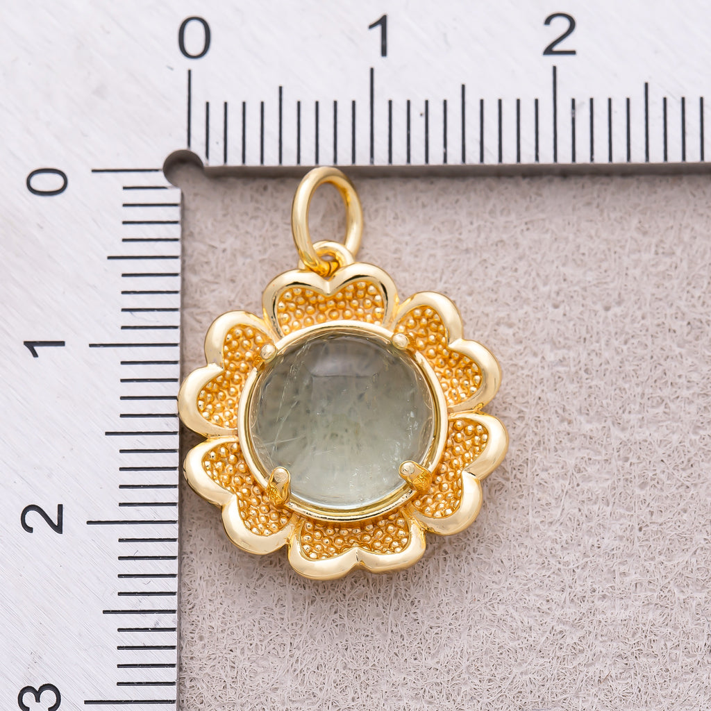 16K Gold Plated Natural Gemstone Blooming Flower Charm - Sold Each