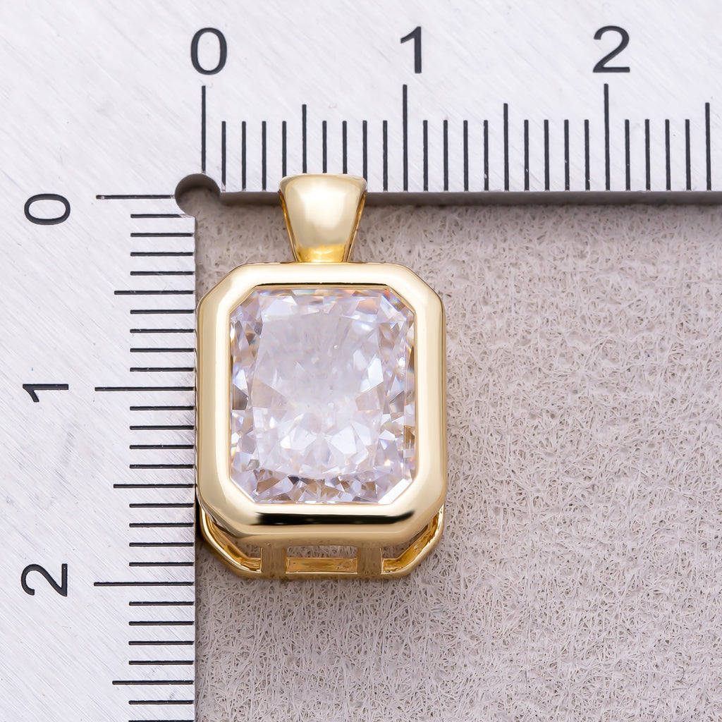 16K Gold Plated Clear CZ Mini Edged Baguette Bezel Pendant - Sold Each
