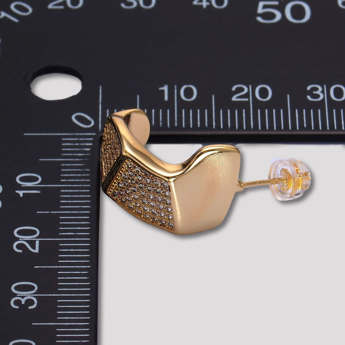 14K Gold Plated Micro Paved CZ Wide Geometric Huggie Hoop Earring