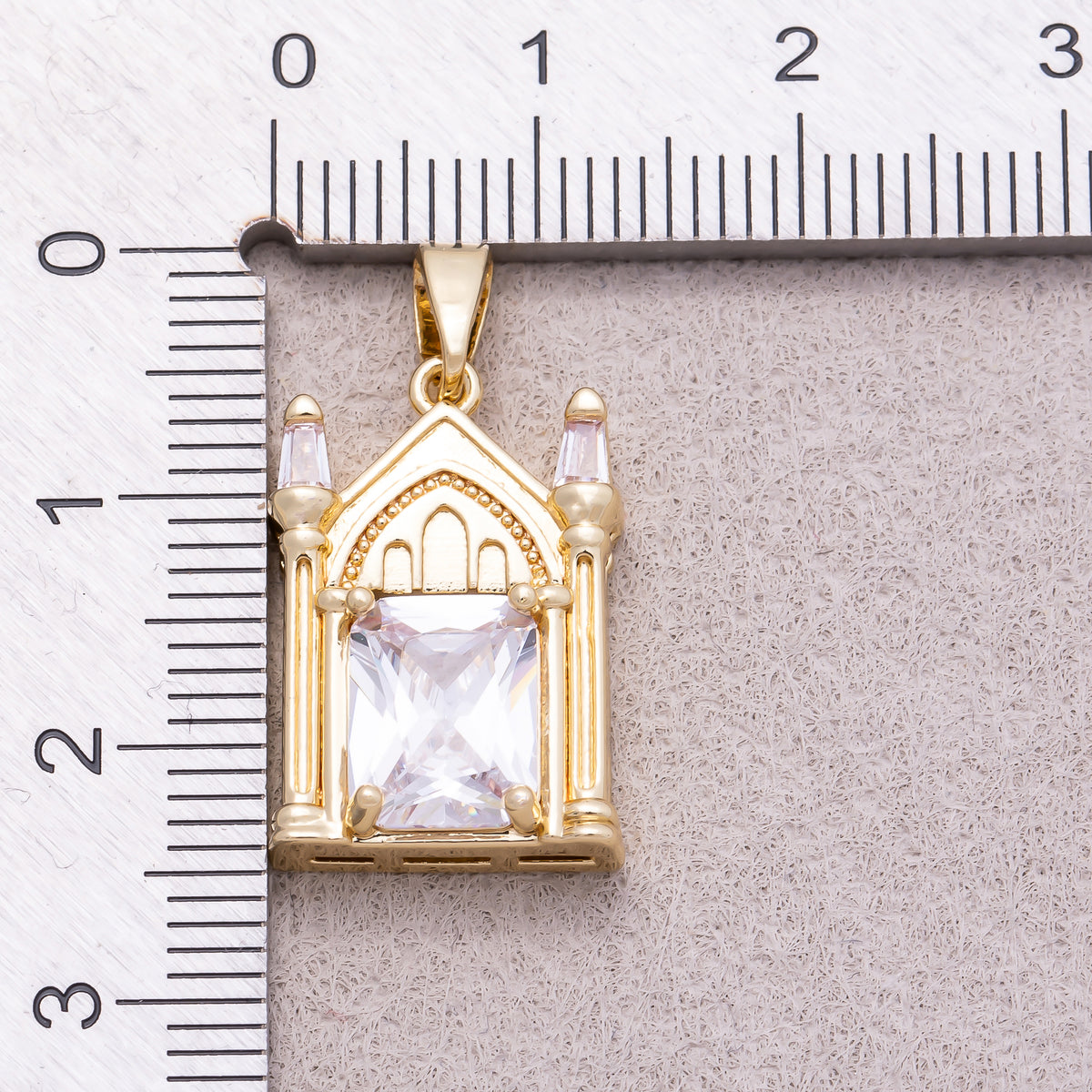 16K Gold Plated Clear CZ Architectural Vintage Church Pendant - Sold Each