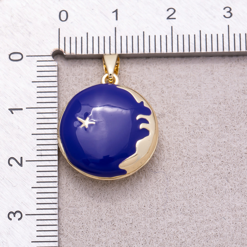 16K Gold Plated Blue Sapphire Starry Sky Round Open Locket Pendant - Sold Each
