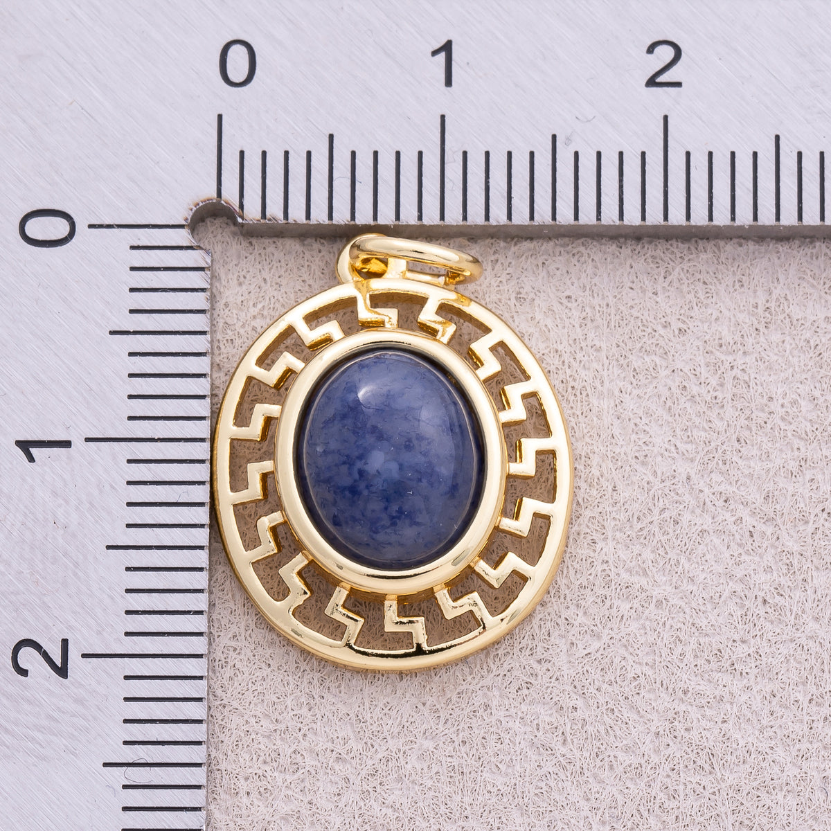 16K Gold Plated Blue Aventurin Natural Gemstone Oval Charm - Sold Each