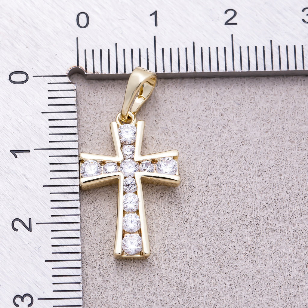 16K Gold Plated Clear CZ Lined Religious Cross Pendant - Sold Each