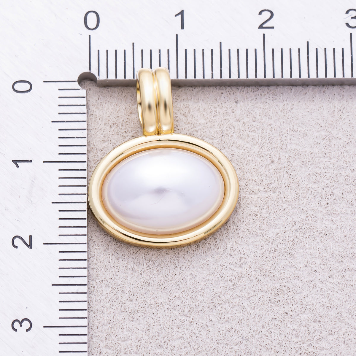 16K Gold Plated Ribbed Bail Oval White Shell Pearl Bezel Charm - Sold Each
