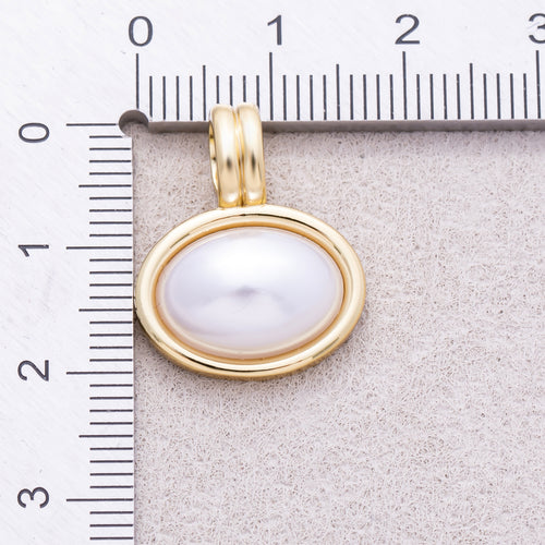 16K Gold Plated Ribbed Bail Oval White Shell Pearl Bezel Charm - Sold Each