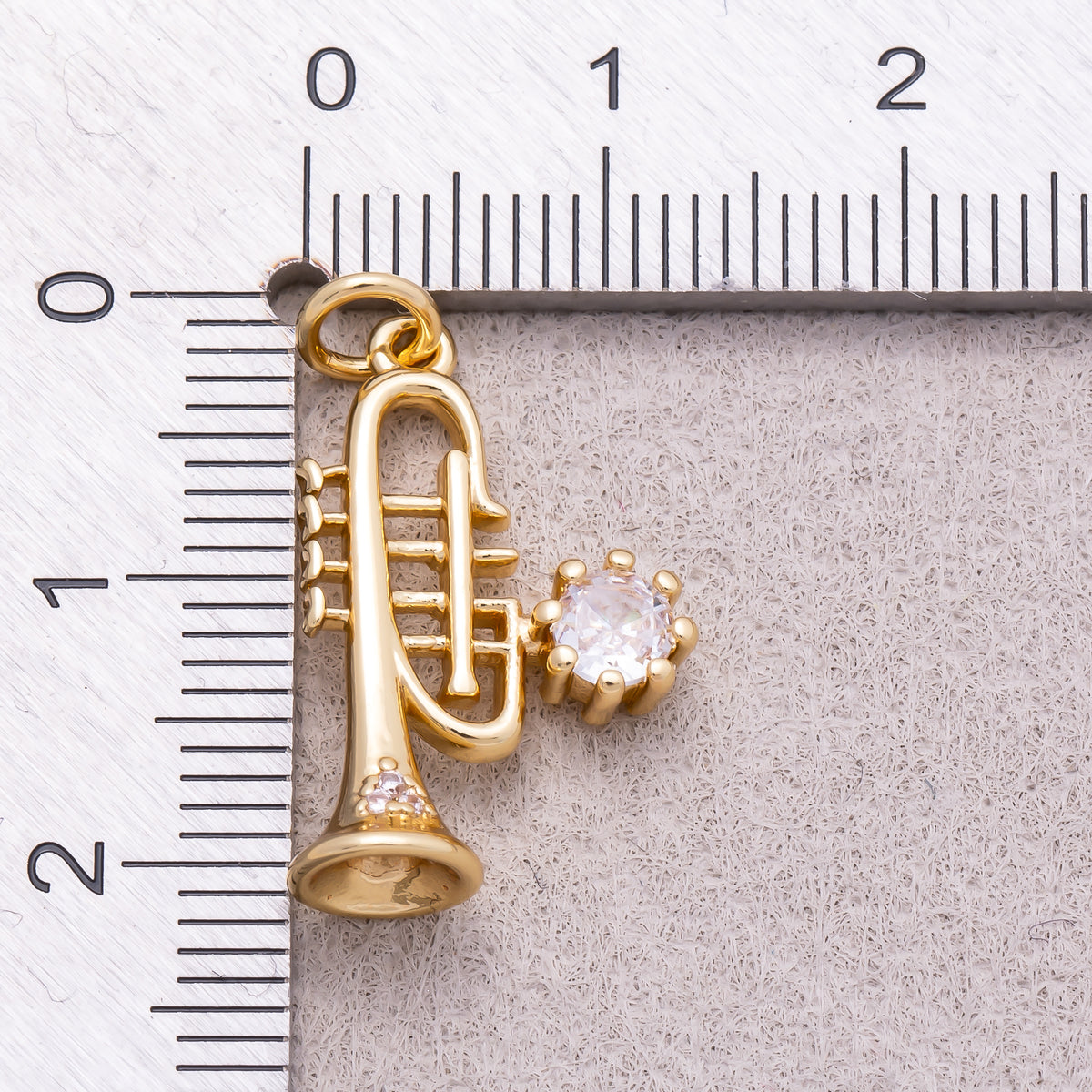 16K Gold Plated Clear CZ 3D Trumpet Musical Instrument Charm - Sold Each