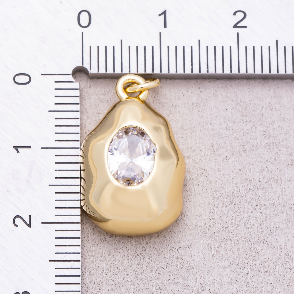 16K Gold Plated Clear CZ Oval Geometric Molten Bezel Chubby Charm - Sold Each