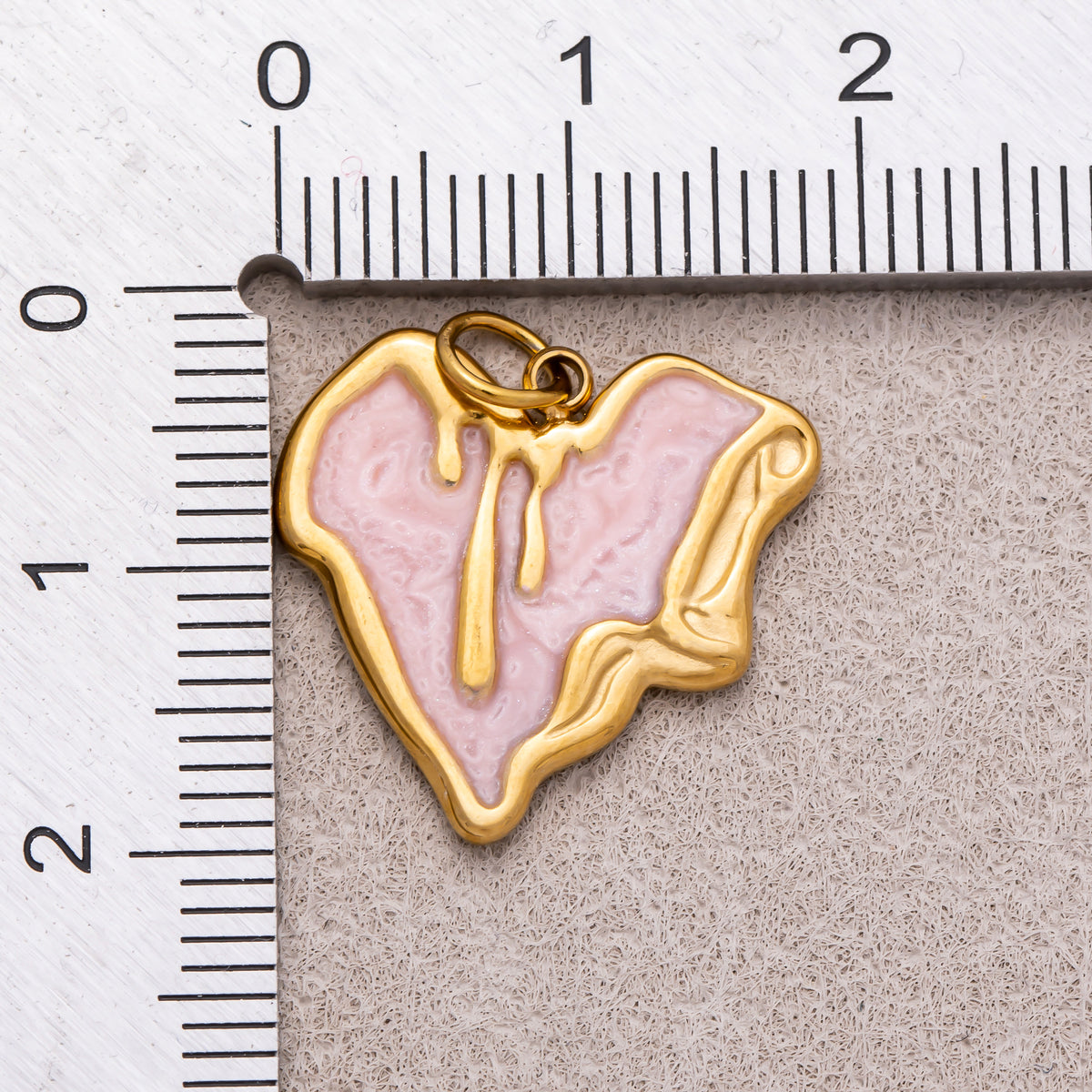 Gold PVD Stainless Steel Pink, White Molten Irregular Heart Enamel Charm